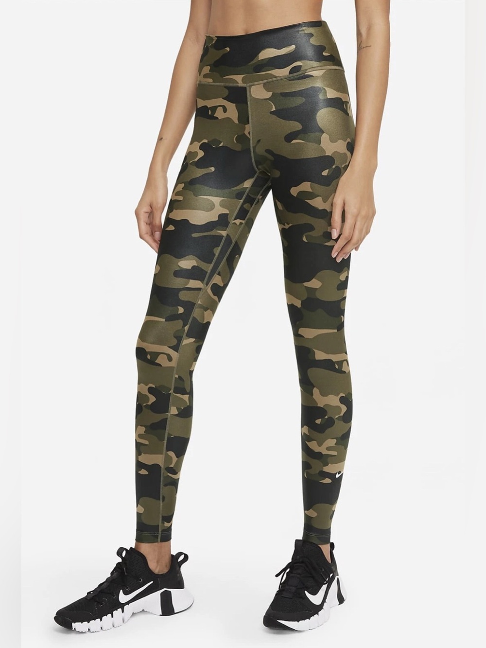 Nike One Womens Dri-FIT Camo Mid Rise Full Length Tight Fit Leggings NEW Size M